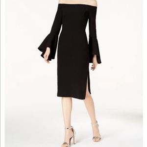 Green off-shoulder dress | Bell sleeve | Bardot